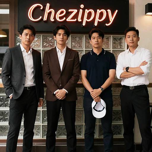 Serious Portraits Outside Chezippy Restaurant