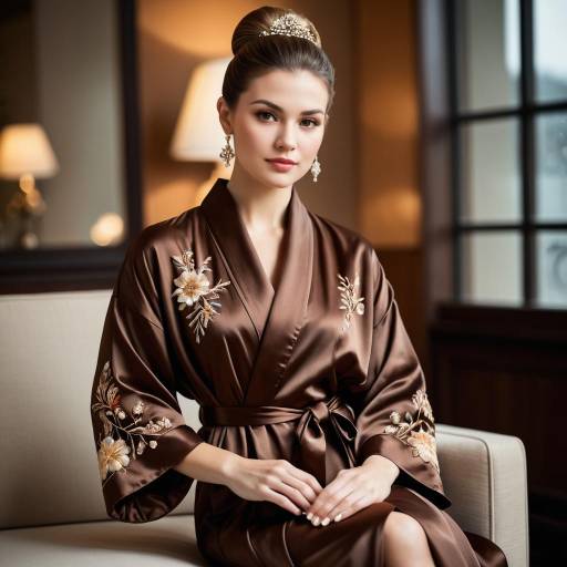 Elegant Character in Satin Robe by Fire