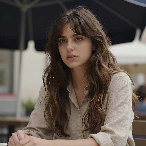 Serious Young Woman Beneath Dark Canopy