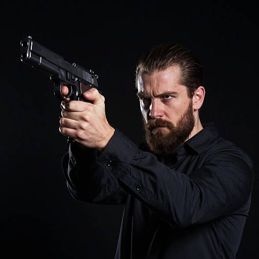 Serious Bearded Man with Gun