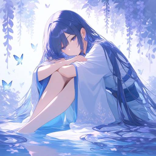 Whimsical Anime Scene with Indigo Elegance