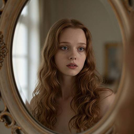 Porcelain-Eyed Woman in Antique Mirror