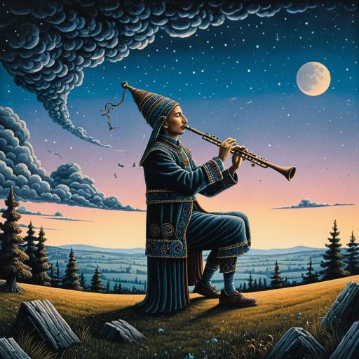 Surreal Twilight Flutist in Landscape