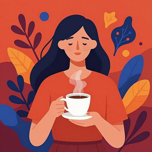 Woman with Coffee in Abstract Art