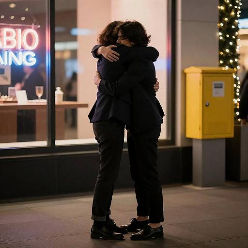 Nighttime Embrace on City Street