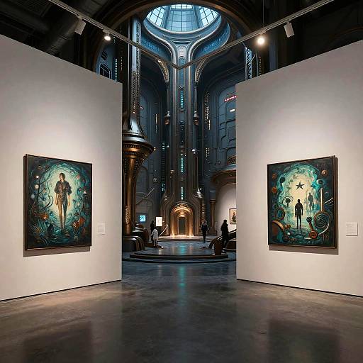 Cyberpunk Art Gallery with Futuristic Architecture