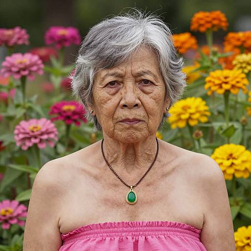 Elderly Woman with Vintage Hairstyle in Garden