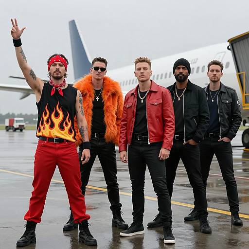 Flamboyant Men on Airport Tarmac