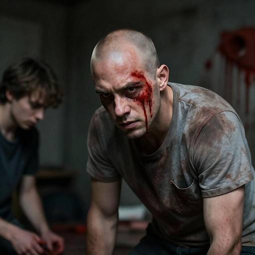 Injured Bald Man with Intense Expression