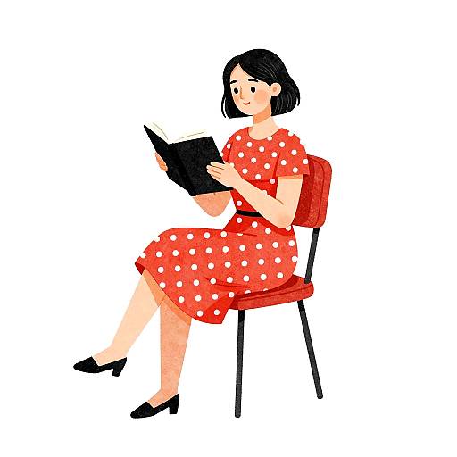 Woman Reading on Red Chair