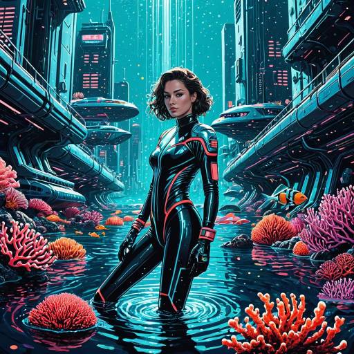 Futuristic Woman in Underwater City