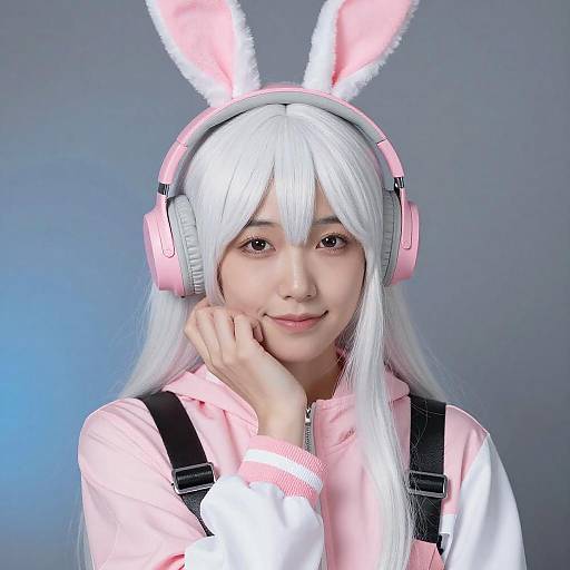 Asian Woman with Bunny Ear Headphones