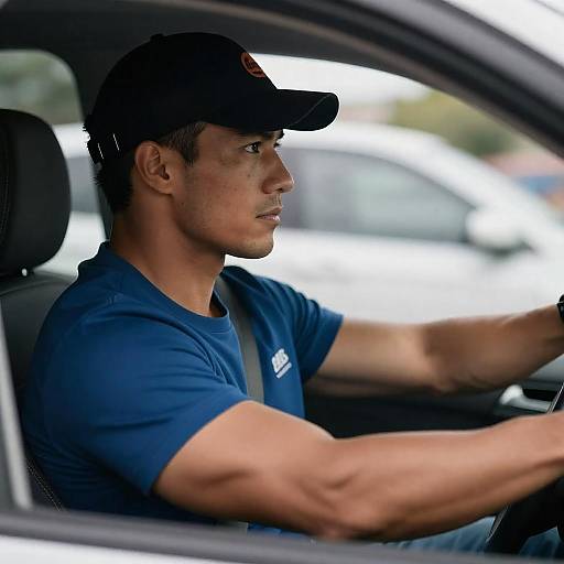 Man Driving Car with Focused Expression