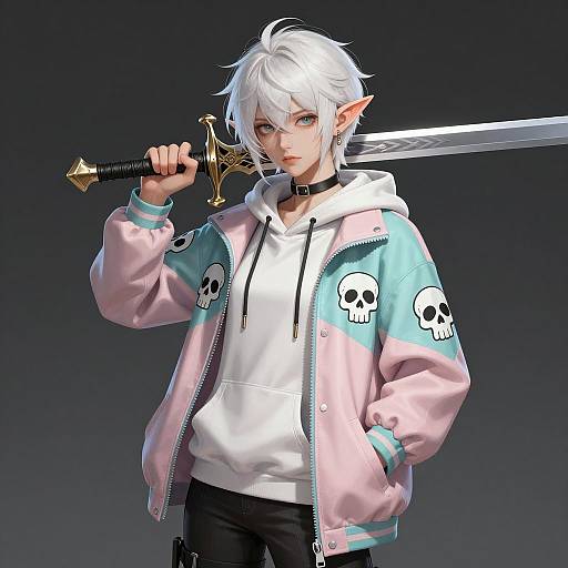 Intense Young Elf with Metallic Sword