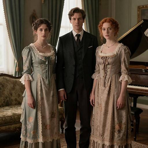 Victorian Room Portrait with Three Figures