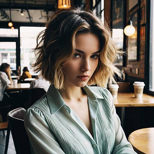 Tousled Bob Hairstyle in Urban Cafe