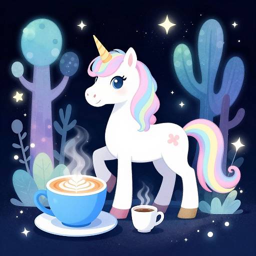 Pastel Unicorn with Cosmic Coffee