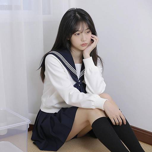 Contemplative Asian Girl in Soft Light