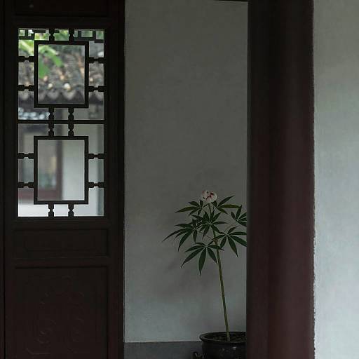 Traditional Painting of Indoor Flowered Doorway