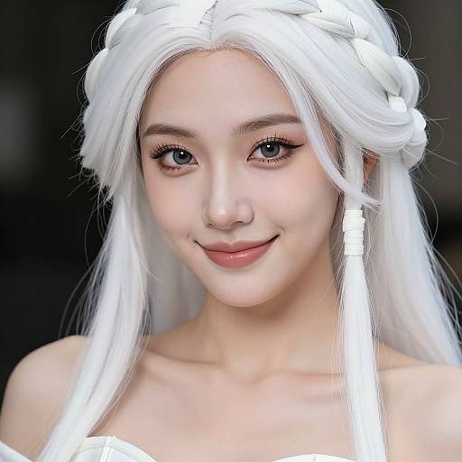 Glamorous White-Haired Warrior Portrait