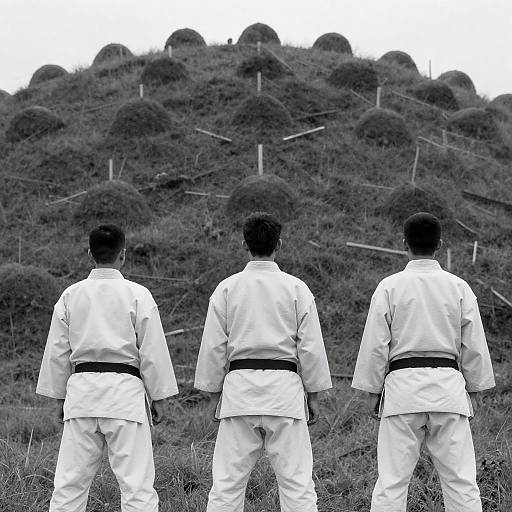 Martial Arts Trio on a Grassy Hill