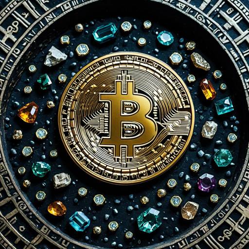 Bitcoin Logo as Ancient Artifact with Gemstones