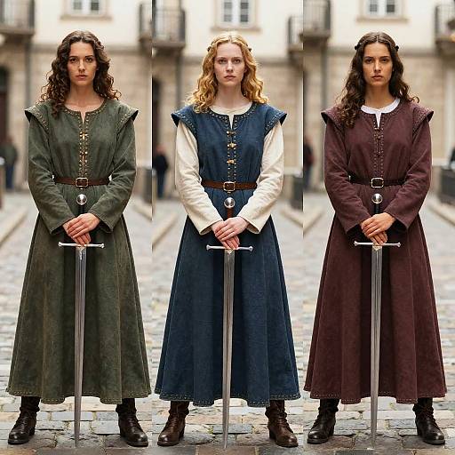 Medieval Woman with Sword on Street