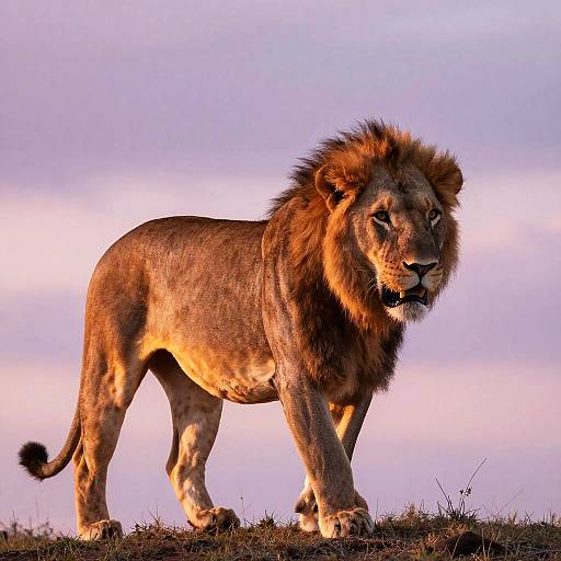 Pink Lioness Prowling at Sunset