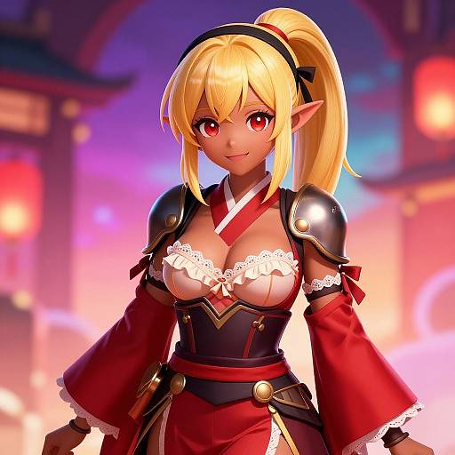 Detailed Dark-Skinned Elf in Kimono