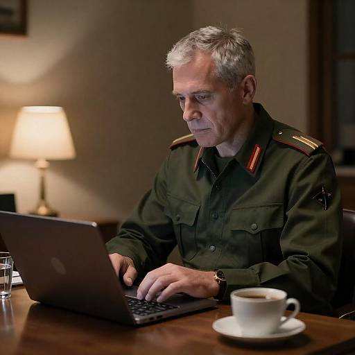 Senior Military Officer Working at Desk