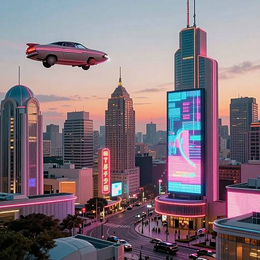 Retro-Futuristic Cityscape at Dusk