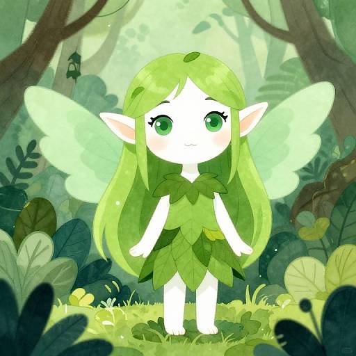 Cute Leaf-Clad Elf Girl in Magical Jungle