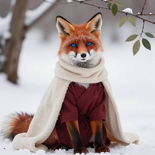 Smiling Fox Character in Snowy Scene