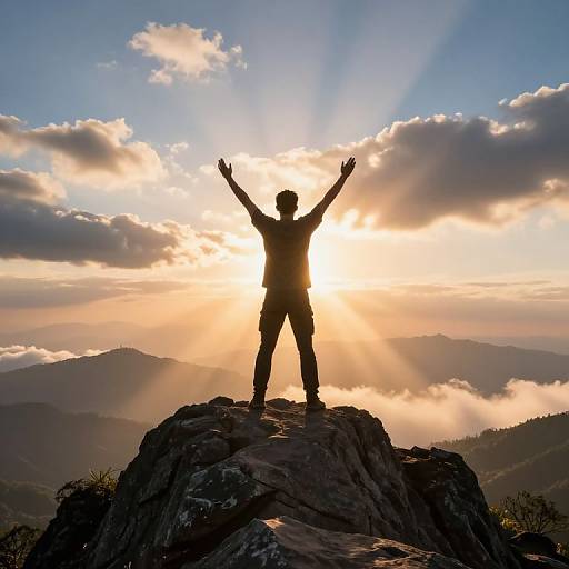Triumphant Figure on Sunrise Peak