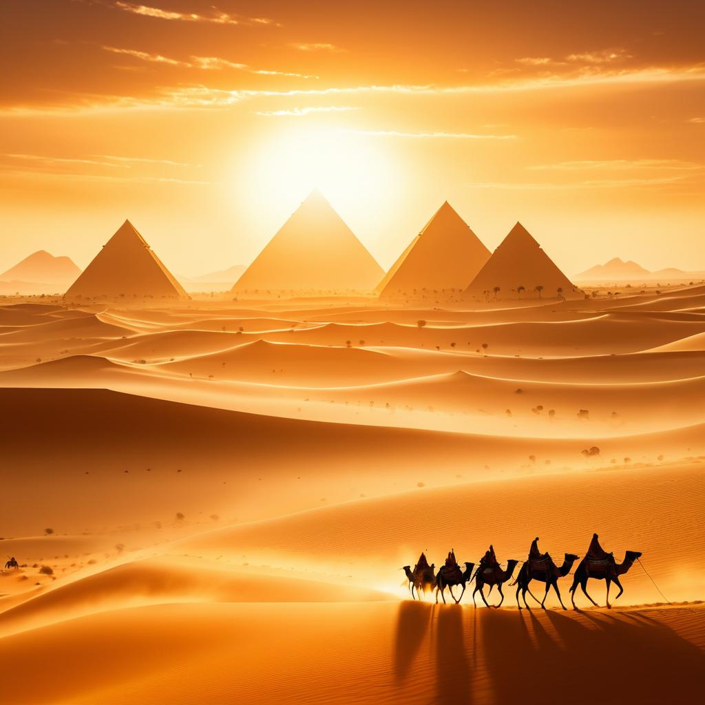 Mystical Desert Dawn with Pyramids