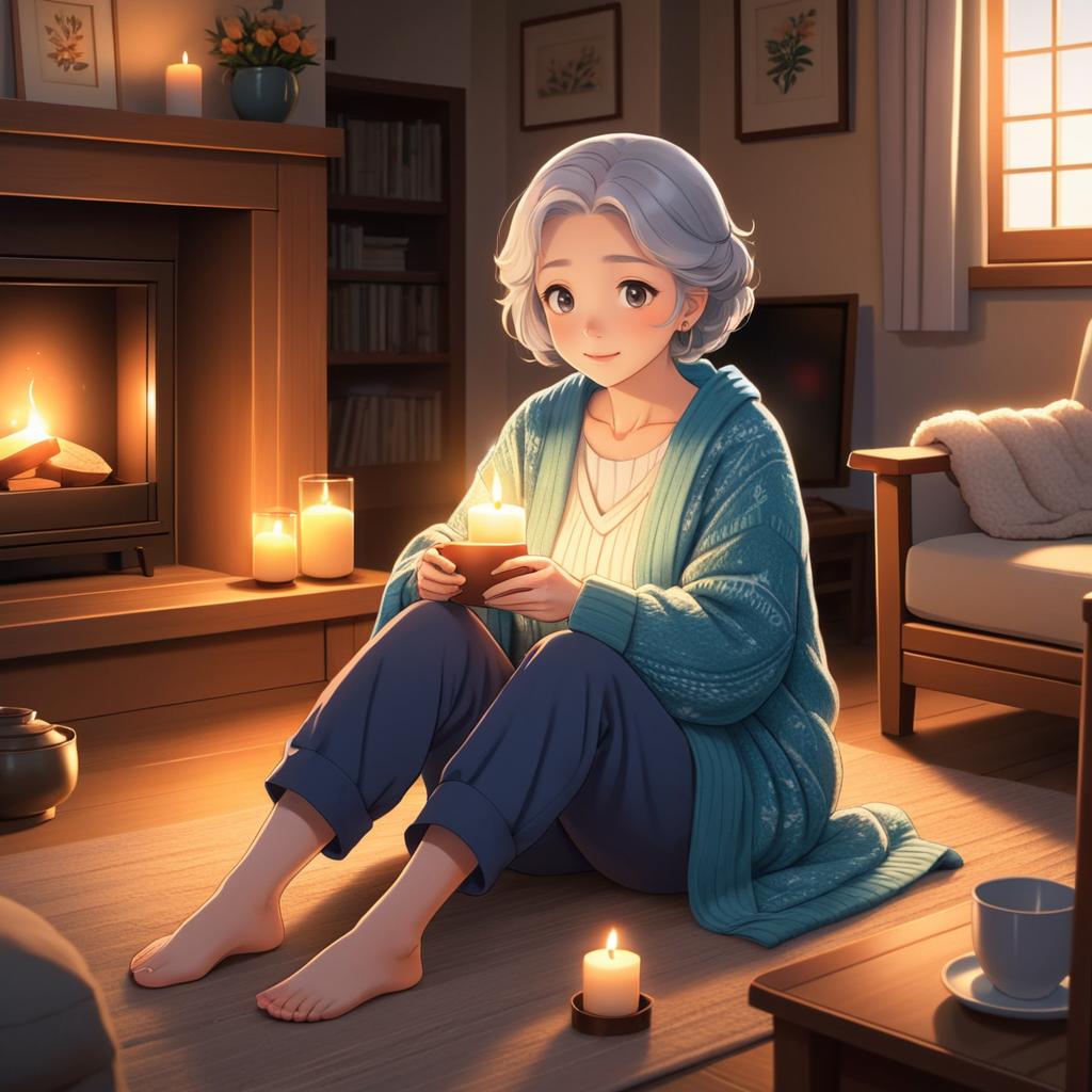 Heartwarming Grandmother in Warm Living Room