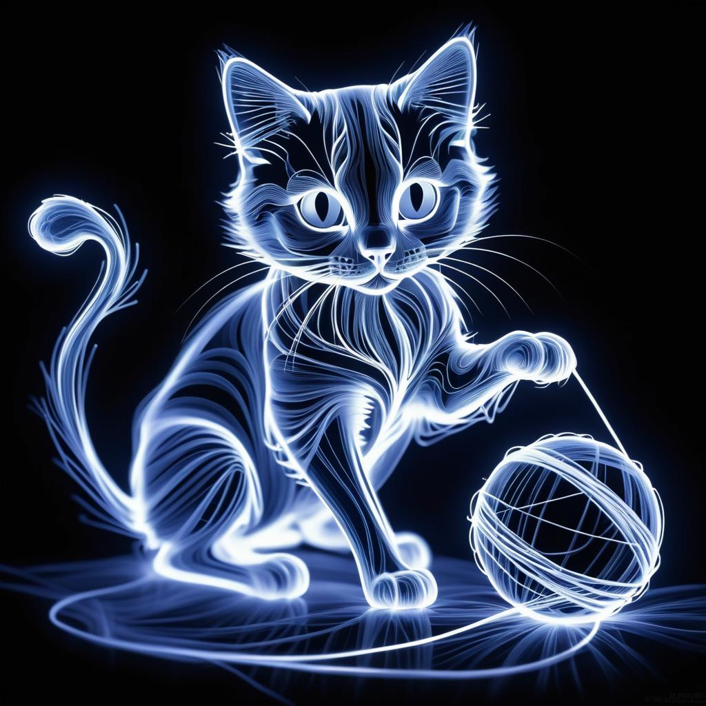 Glowing X-Ray Cat Yarn Art