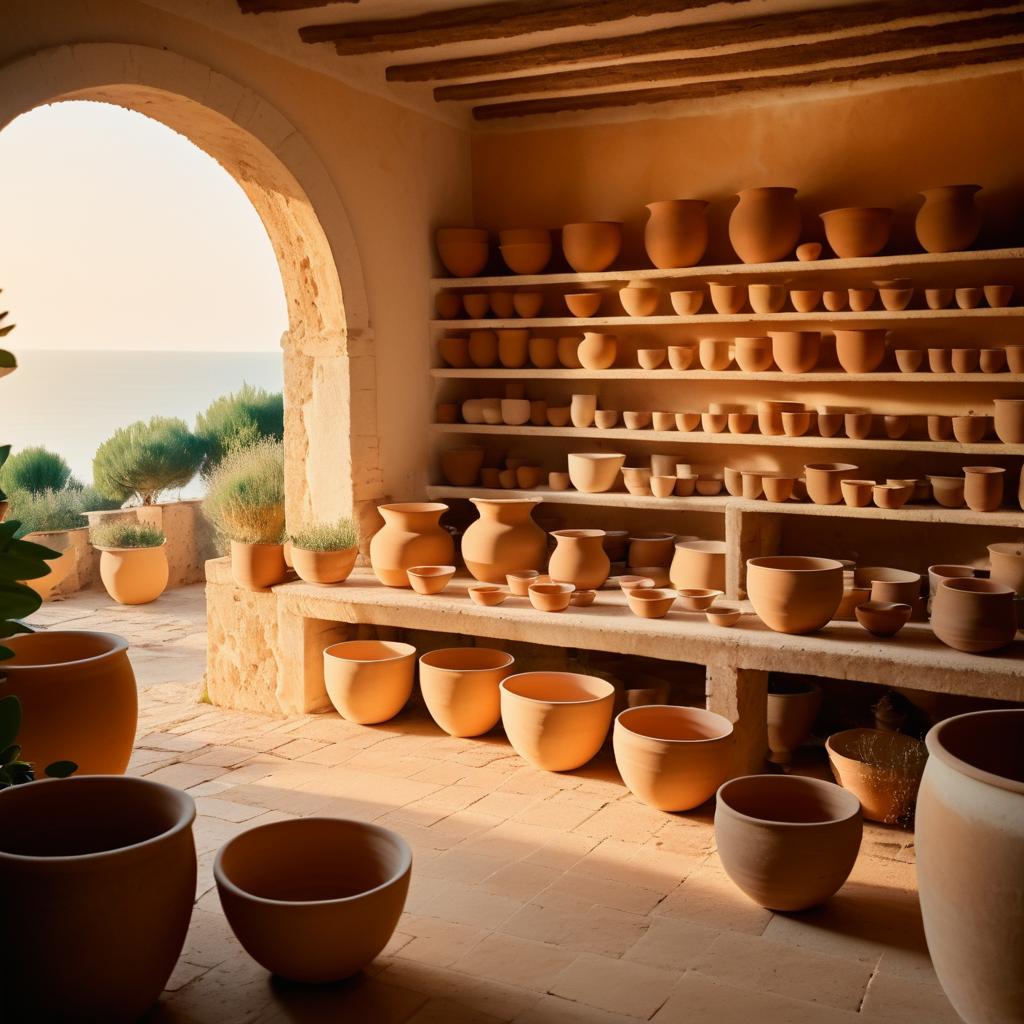 Friends Crafting Pottery at Sunset