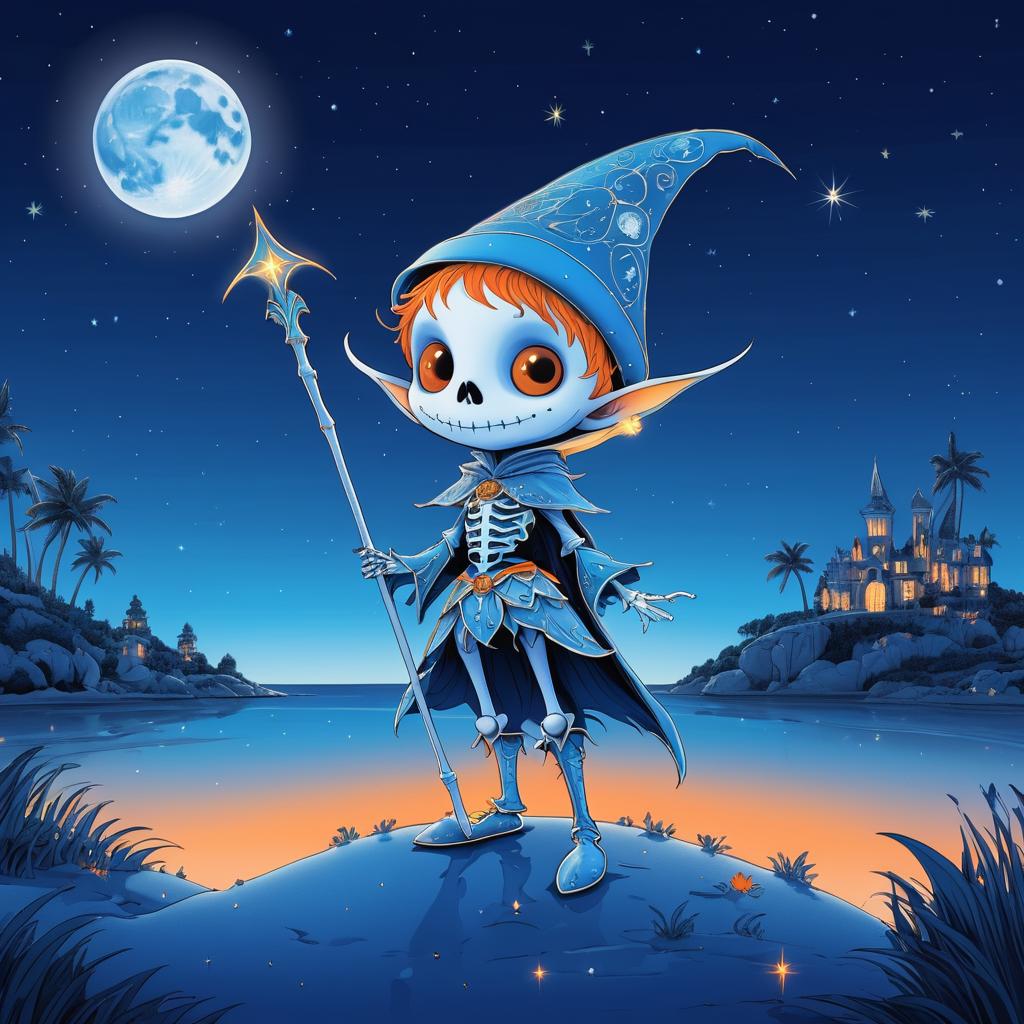 Cute Skeleton Elf on a Nighttime Island