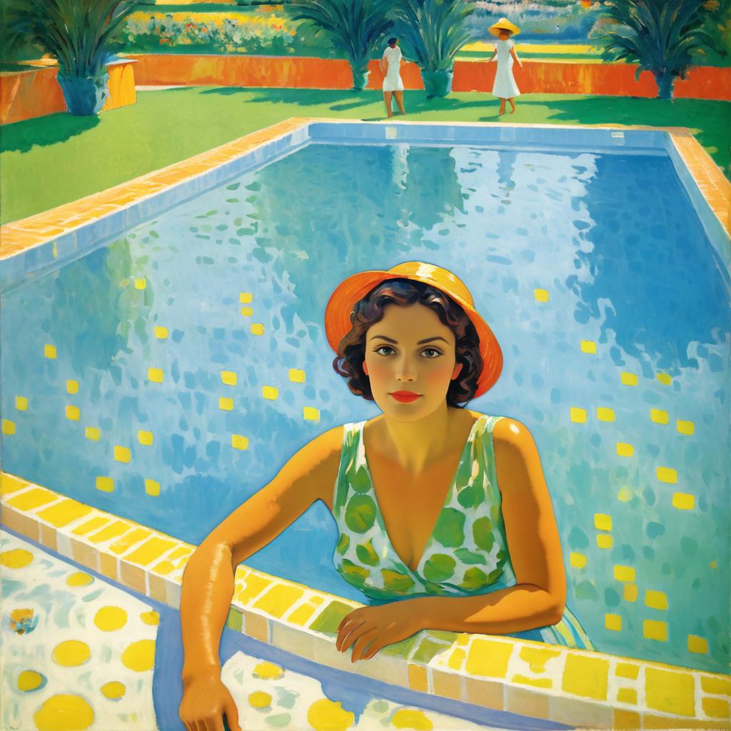 Beautiful Woman Poolside in Artistic Style