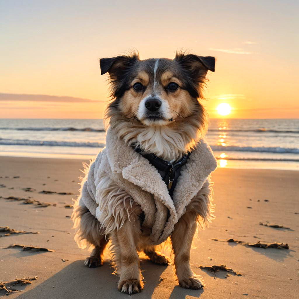 Chic Dog in Beach Sunrise Fashion