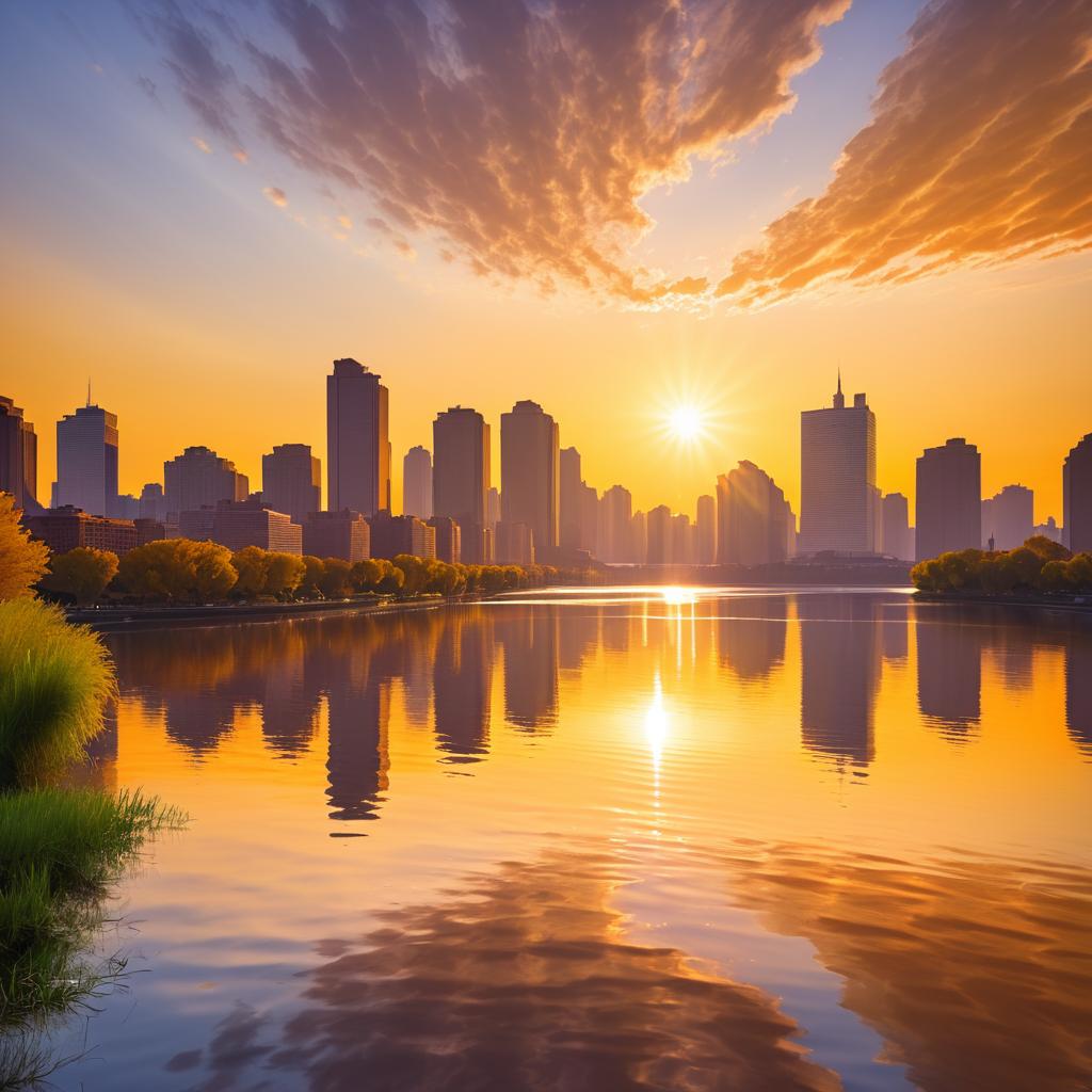 Golden Dawn Over City Skyline