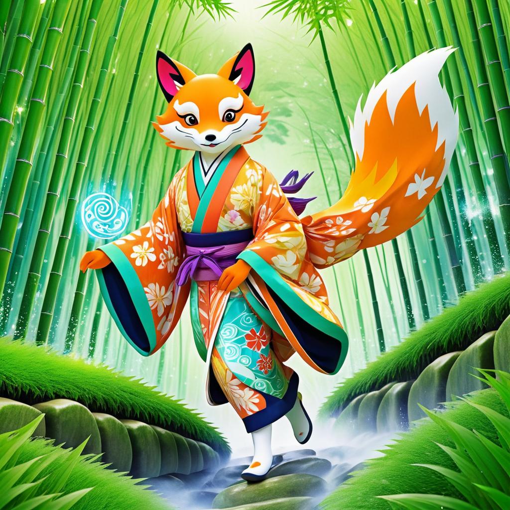 Playful Fox Spirit in a Bamboo Grove