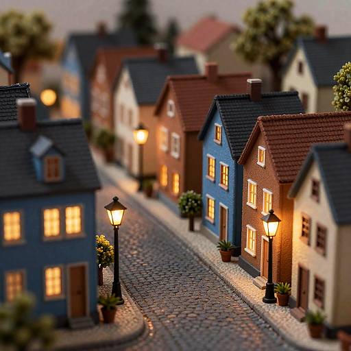 Miniature Vintage European Street at Dusk