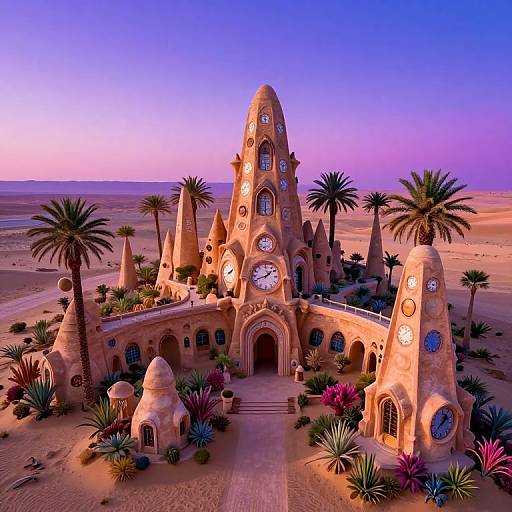 Surreal Desert Sanctuary with Clock Palms