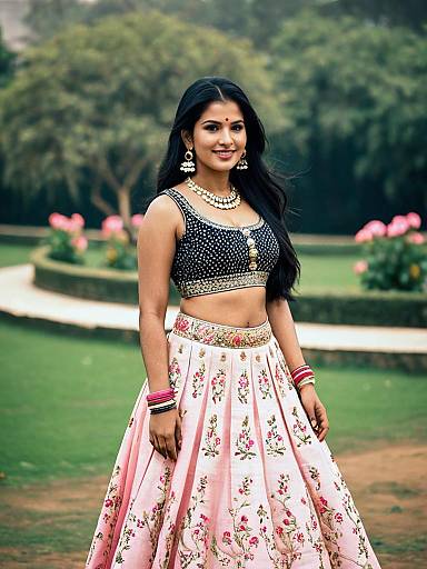 Indian Woman in Traditional Lehenga Outdoors
