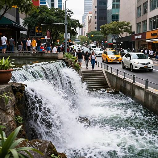 Urban Waterfall Fusion Scene