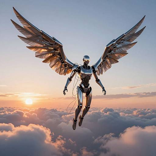 Mechanical Wings Soaring at Sunset