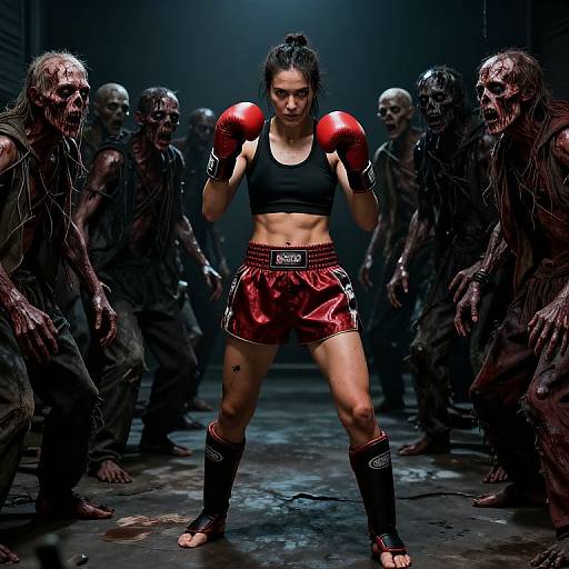 Photorealistic Female Muay Thai Fighter vs Zombies