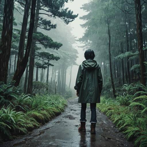 Solitary Figure in Misty Rainforest Solitary Figure in Misty Rainforest